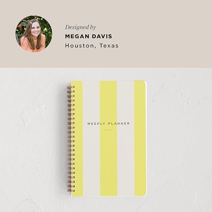 Minted Campania 2026 Weekly & Monthly Undated Planner, 5.5" x 8.5" Yellow Stripe Spiral Bound Planner Notebook, 132 Pages, Bright Modern Undated Calendar for Office, Home & School