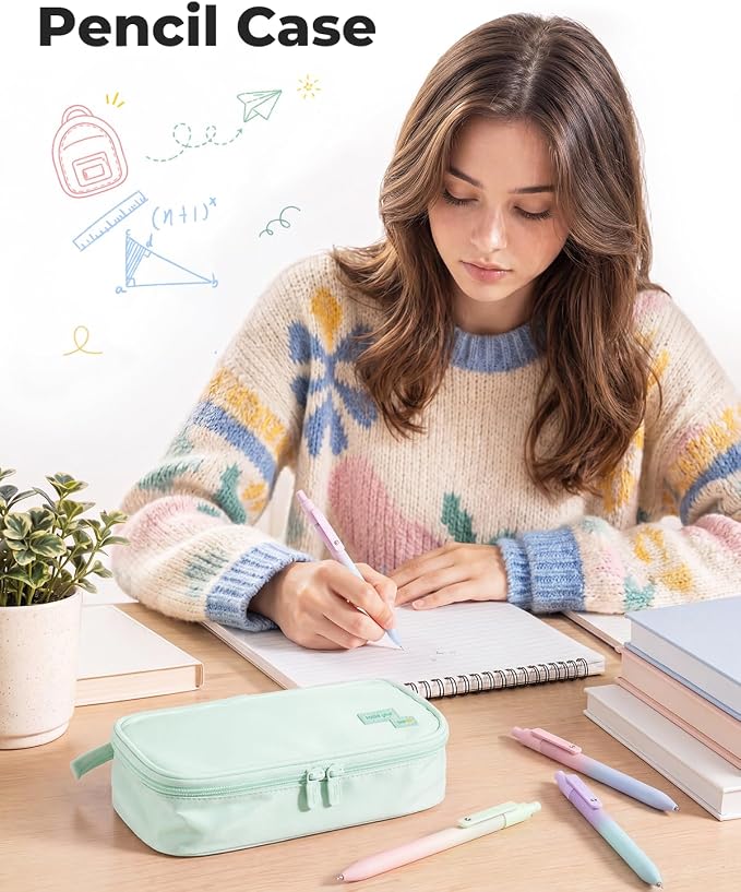 Four Candies Large Pencil Case, 5 Compartments Canvas Pen Organize | Big Capacity Pencil Pouch Bag for School Supplies, Portable Stationery Holder for Teen Girls Boy Men Women