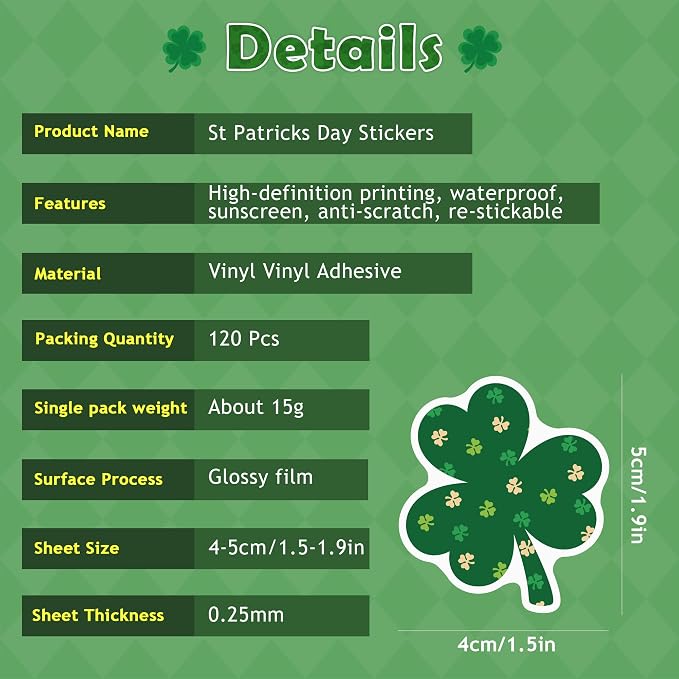 OHOME St Patricks Day Stickers for Kids - 120 PCS St Patricks Day Accessories Shamrock Decorations - St. Patrickās Day Crafts for Kids - St Paddys Day Gifts Treats Party Favors for Boys Girls
