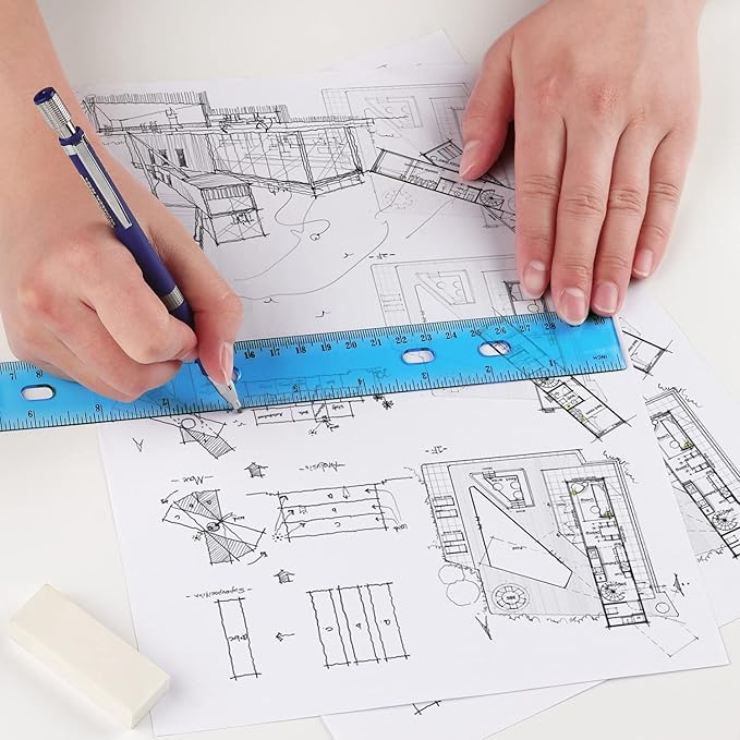 ZZTX 6 Pack Color Transparent Ruler Plastic Rulers 12 Inch, Metric Bulk Rulers with Inches and Centimeters, Kids Ruler for School, Home, Office