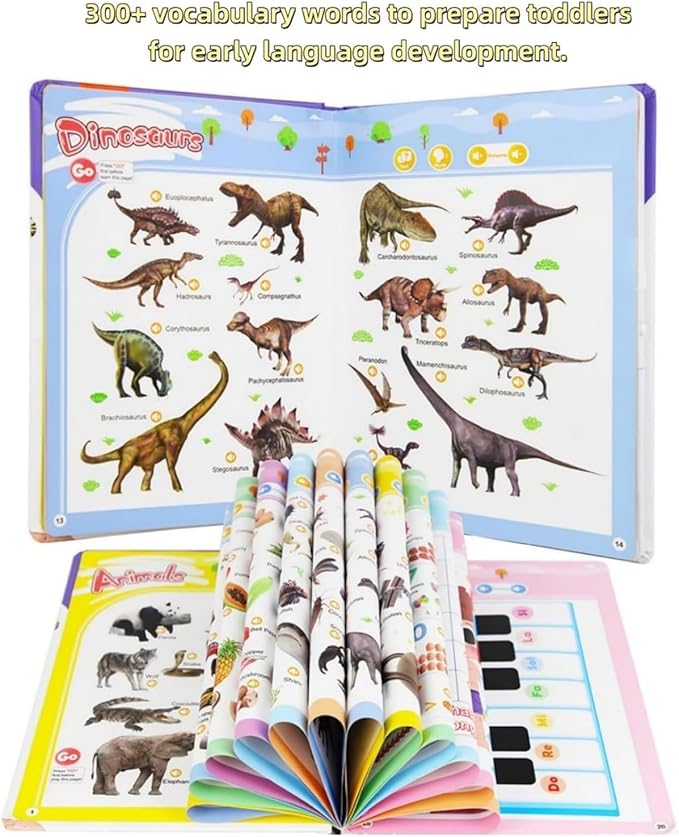 English Words Sound Book Toy, English Learning Talking Book, 300+ Words, 13 Themes, Press to Learn Phonics, Interactive Educational Books for 3 Year Olds