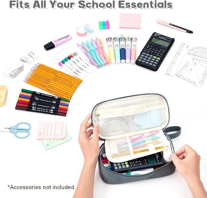 Pencil Case Pouch, Large Capacity Pen Bag Organizer, Cute Aesthetic Pencil Box for Girls Boys Kids, Back to School Supplies, Teacher Supplies Classroom Essentials, Grey