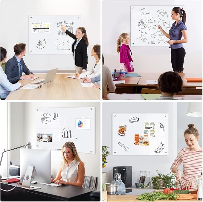 Magnetic Glass Whiteboard, 6' x 4' Glass Dry Erase Board for Wall, 72" x 48" Large Frameless White Board with 1 Marker Tray and 10 Magnets for Office, Home, Classroom - Ultra White