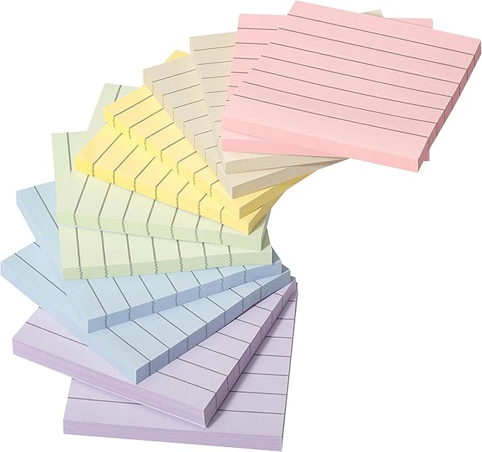 Mr. Pen- Lined Sticky Notes, 3" x 3", 12 Pads, 60 Sheets/Pad, Morandi Color, Bulk Sticky Notes with Lines, Ruled Post Stickies, Memo Pads, Self-Stick Note Pad for Office, School, Home, Study
