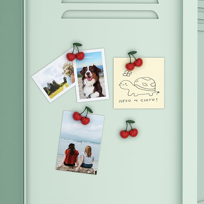 U Brands Red Cherry Locker Magnets, Set of 4, Fun Magnetic Locker Accessories for School, Whiteboard Accessories, Cute Fruit Magnets for Refrigerator