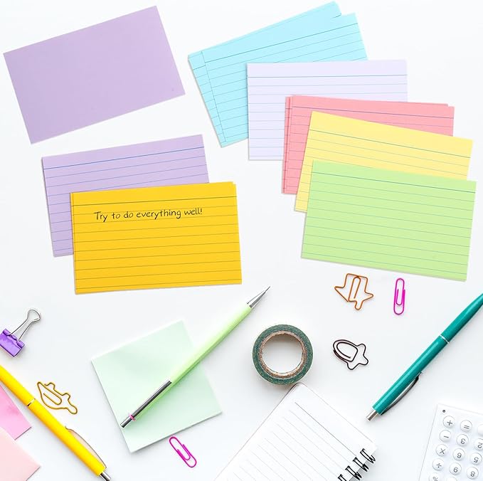 Fainne 2100 Pcs Colored Index Cards Bulk Neon Ruled Note Cards with Lines for Studying Rainbow Pad Index Notecards for Studying School Supply College Office(4 x 6 Inch,Light Color)