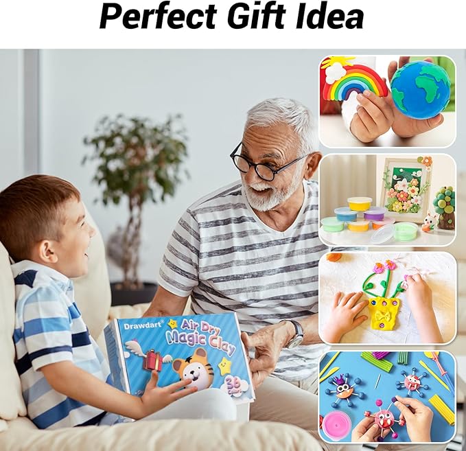 Drawdart Air Dry Clay- 36 Colors Modeling Clay Kit with 3 Sculpting Tools, Safe & Non-Toxic, Magic Foam Clay for Kids and Adults, DIY Molding Clay Gift for Boys and Girls
