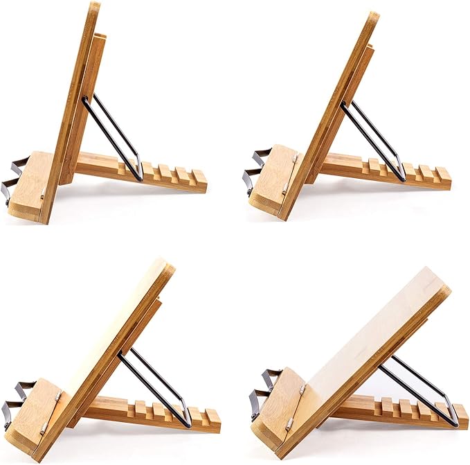 Large A+ XL Bamboo Book Stands & Holders for Reading Hands Free in Bed,Cookbook,Textbook,Law,with 6 Adjustable Height Document Stand,Bible Stand,Tablet Stand