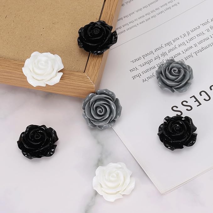 20 Pcs Rose Fridge Magnets, 1.1 Inch Cute Flower Fridge Magnets, 3D Colorful Refrigerator Decorative Magnet for Whiteboard Locker Cabinet (Black-3 Colors-Rose)