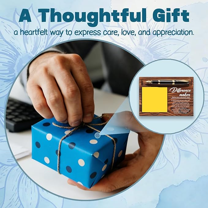 FOUGSTA Appreciation Gifts for Women, Difference Maker Gifts for Women, Inspirational Office Decor Present for Friend, Wooden Notepad Pen Holder With Inspirational Quotes,16.5 x 12 x 1.5 cm,XXN6