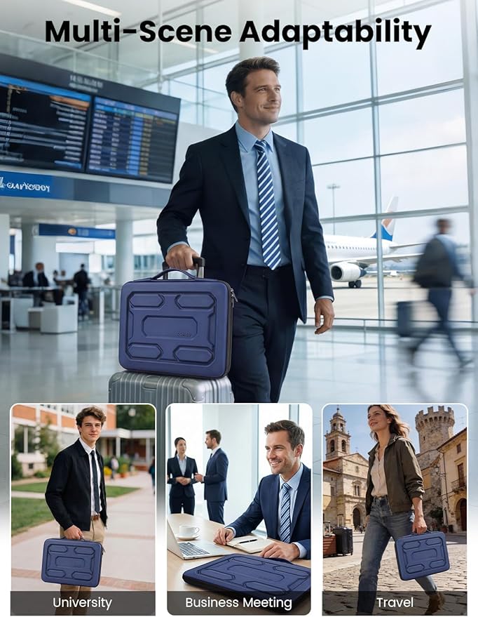 DOMISO Laptop Hard Case 17-17.3 inch Waterproof Shockproof Hard Shell Sleeve with Handle & Storage Pocket, Compatible with MacBook, HP, Dell, Dark Blue