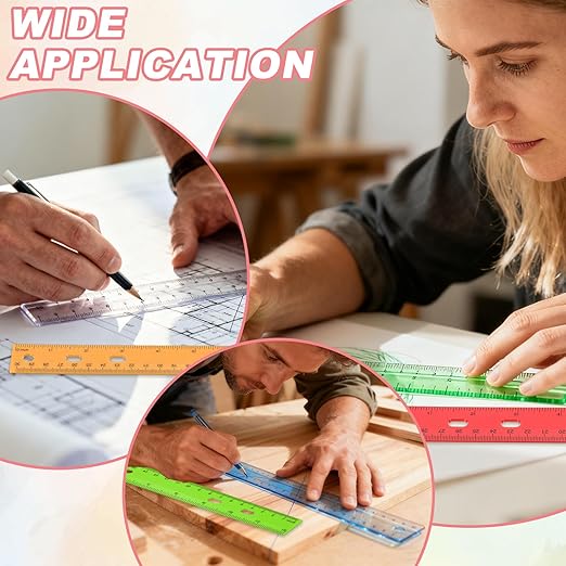 HARFINGTON 20pcs Plastic Rulers 12" (30cm) Clear Straight Ruler Measuring Tool Inches and Centimeters with Hole for Home Office Classrooms Drafting, Clear Green