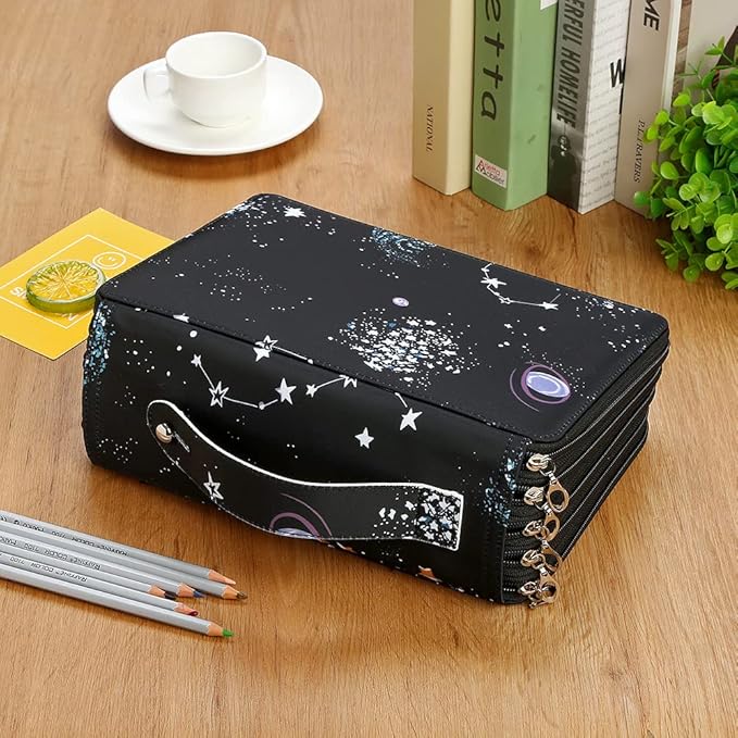 Portable Colored 250 Slots Pencil case Organizer with Printing Pattern for Watercolor Pens or Markers, Pencil Case Organizer for Artist