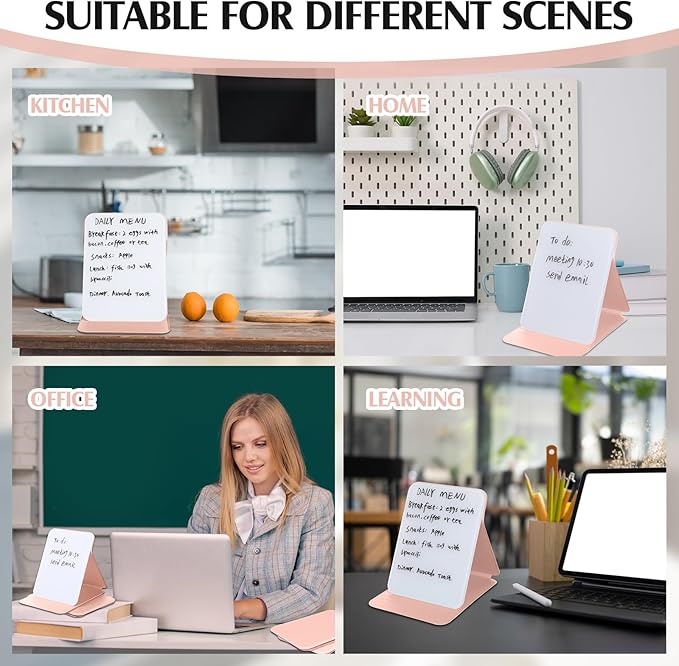 Dunzoom 2 Sets 4 Pcs Small Glass Desktop Whiteboard with Reversable Stand 8x6 Inch Mini Dry Erase White Board Easel with 2 Markers Reusable Desk Notepad for Home Office School Supplies (Pink)