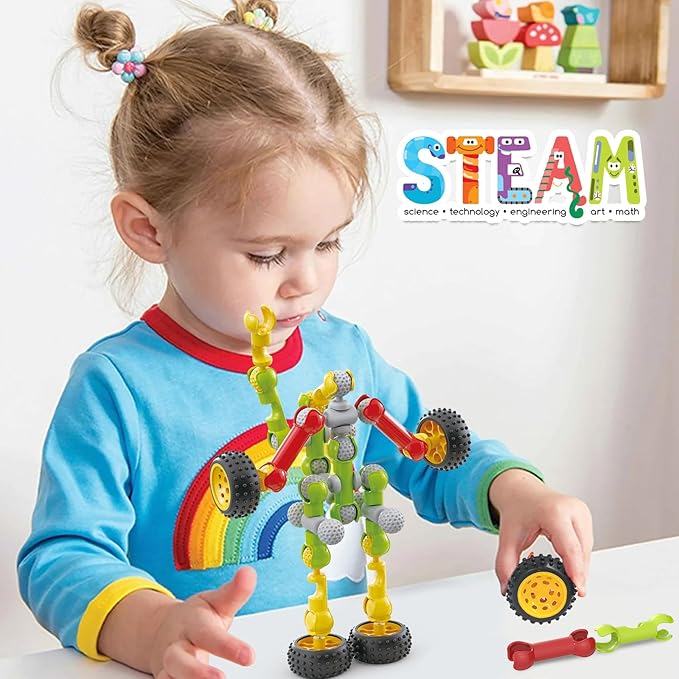 Huaker 125PCS Stem Building Toys for 3 4 5 6 7 8 Year Old Boys Girls,Kids Building Blocks Educational Creative Learning Activity with Large Storage Box,Ideal Christmas Birthday Gifts