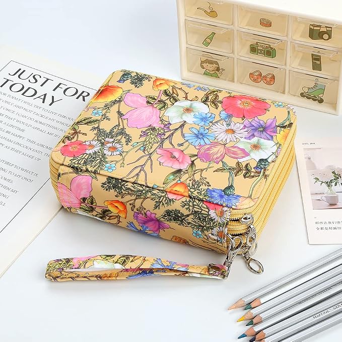 72 Slots Pencil Case Organizer w/Removal Handle Strap | 3-Layer Zipped Pencils Box Large for Colored Pencils Watercolor Pencils for Office and Travel for Artist