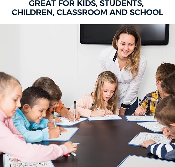 LOUKIN 6 Pack Small Dry Erase Lapboard, 9 x 12 Inch Double Sided (Ruled/Plain), Seamless Frame Mini Magnetic Lined Whiteboard Set, Great for Office (12 Markers&6 Erasers Included)