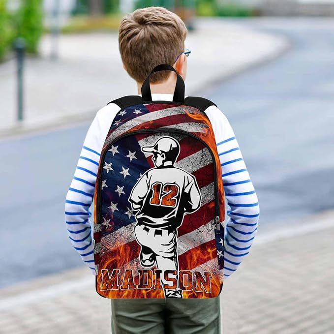 M YESCUSTOM Custom Boys School Backpack, Sports Baseball Personalized Name Kids Bookbag for Boys Elementary Middle School Bags Travel Laptop Backpack Casual Daypacks