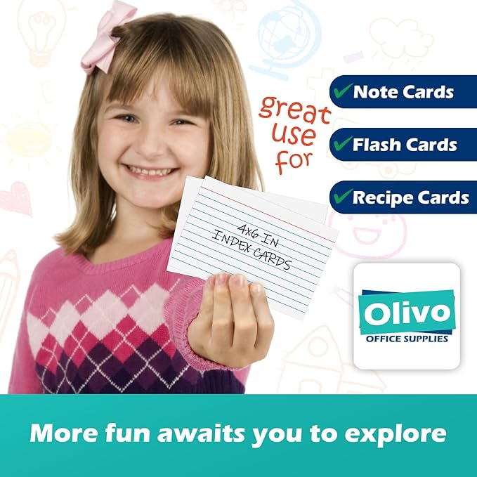 Blue Index Cards 4x6 Lined Ruled Flash Note Cards 100 Count, 220 GSM Heavy Weight