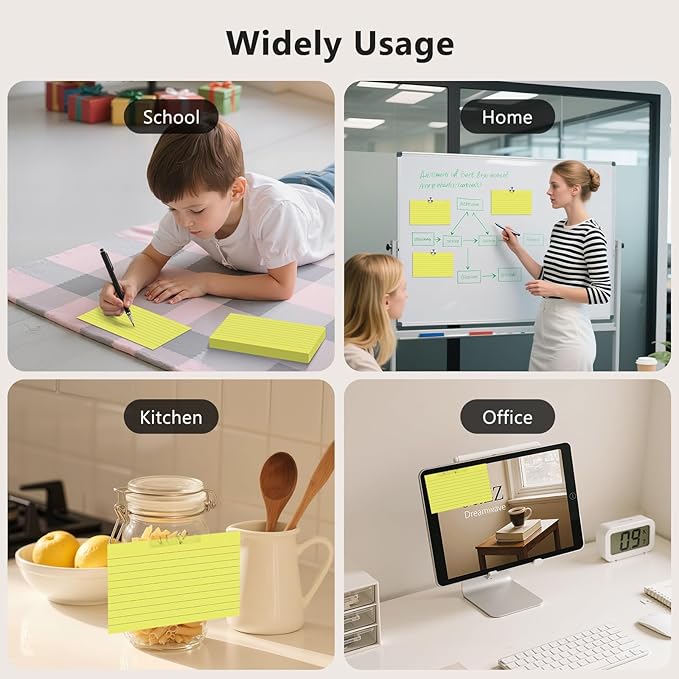 250 Count Index Cards 3 x 5 Inch, Thick Yellow Lined Note Cards Portable Ruled Flash Cards Perfect for Studying and Organizing, Note Taking Study Flashcards for Home, School and Office