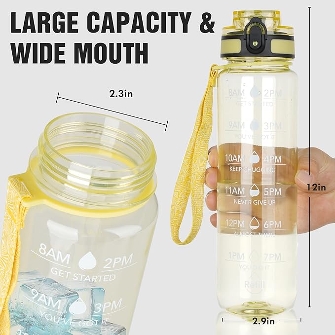 OLDLEY Water Bottle, 32oz Motivational Sports Water Bottle with Time Marker - Times to Drink - Tritan, BPA Free, Wide Mouth Leakproof, Anniversary Birthday Gifts for Men Women,Clear Star (1 Bottle)