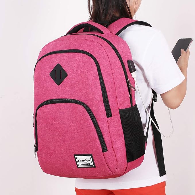 YAMTION Backpack for Women,School Backpack for Teen Girls College Backpack with USB Charging Port,Pink