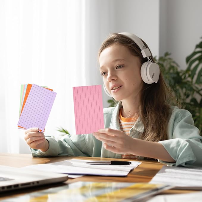 300 Sheets Colored Portable Index Cards 3x5 inches,Ruled Index Cards with Ring Lined Flashcards,flash cards for studying,Office School and Home(Six Colors,Each Color 50 Sheets Per Package)