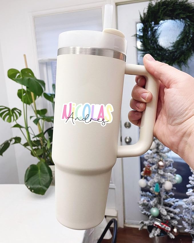 Custom Name Sticker Personalized First and Last Name Stickers Colorful Teacher Name School Waterproof Vinyl Decal for Water Bottles Tumbler Laptop Hard Hat Car Kindle Gifts for Kids Girl Boy