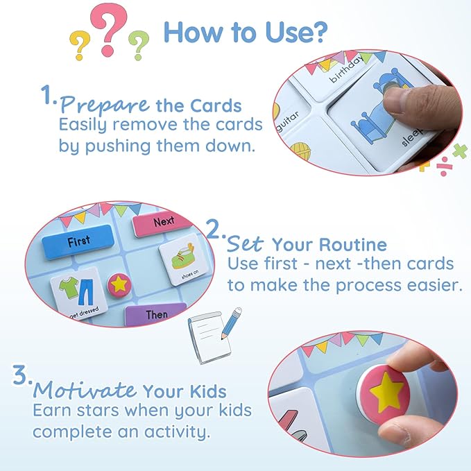 ALSLEA Magnetic Visual Schedule, Morning & Bedtime Routine Chart, Magnetic Chore Chart Cards, Customizable Daily Planner with 171 Magnets ADHD, Autism Learning Material, Early Childhood Education Aid