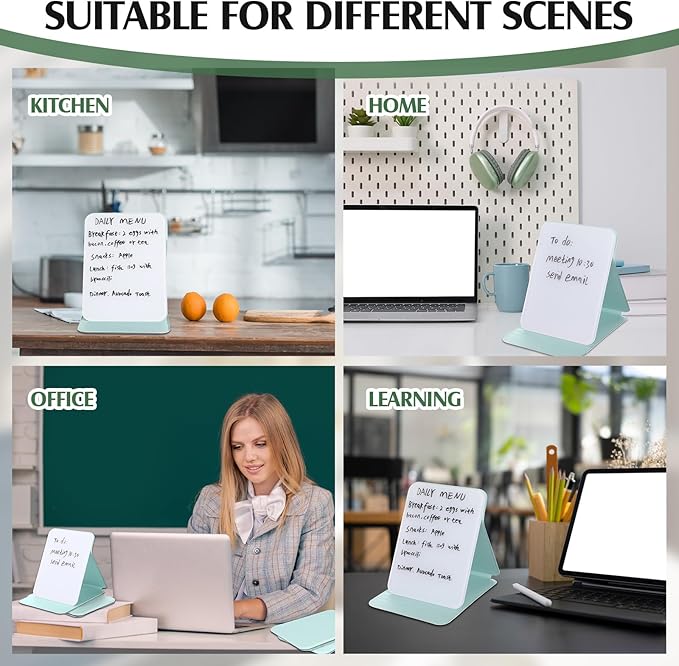 Dunzoom 2 Sets 4 Pcs Small Glass Desktop Whiteboard with Reversable Stand 8x6 Inch Mini Dry Erase White Board Easel with 2 Markers Reusable Desk Notepad for Home Office School Supplies (Green)