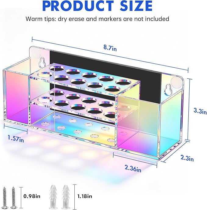 Magnetic Dry Erase Marker Holder for Whiteboard, Wall Mount Pen Holder for Refrigerator, Clear Pencil Holder for Fridge, Strong Magnet Locker Organizer for Classroom(Colorful)