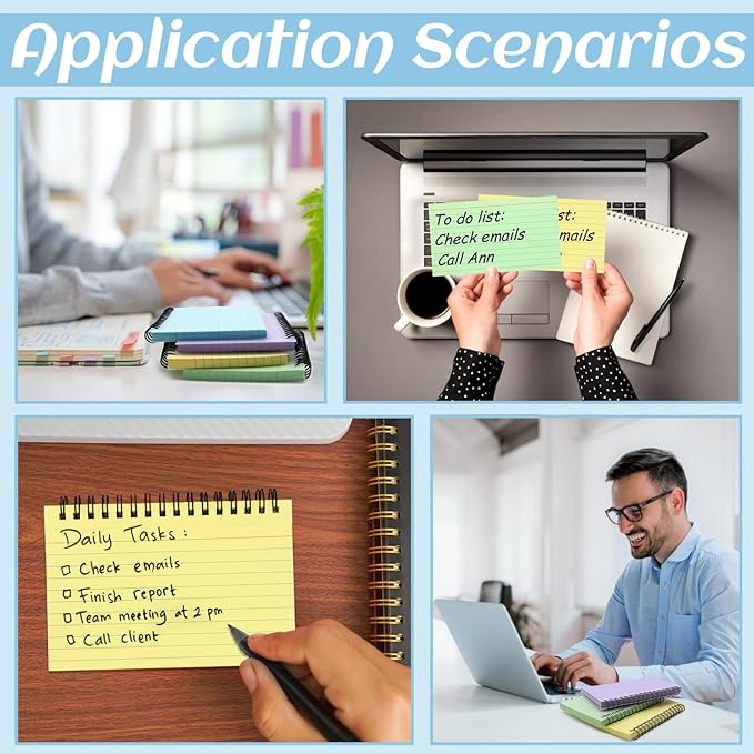 200 Pcs Index Cards 4x6 Inch Lined Note Cards Flash Cards Spiral Bound Waterproof Cover for Daily Planning, Work, School, Journaling, Studying(Perforated Tear-Out, 4 Colors)