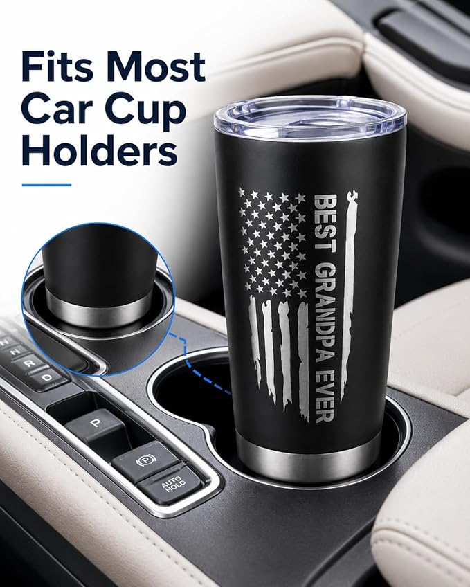 CYYFXKY Best Grandpa Ever 20oz Stainless Steel Tumbler, USA Flag Funny Nutrition Facts Insulated Travel Mug, Fathers Day Birthday Gift for Grandpa Men