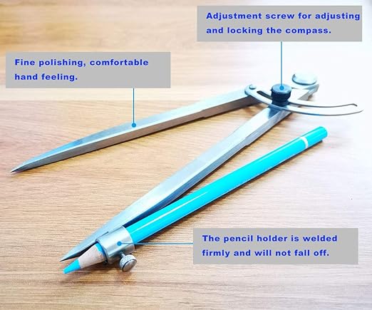 6/8 / 10 inch Wing Compass with Pencil Holder, Leather Working Wing Divider, Caliper & Scribe Tool, for Woodworking Drawing & Drafting (8 inch)