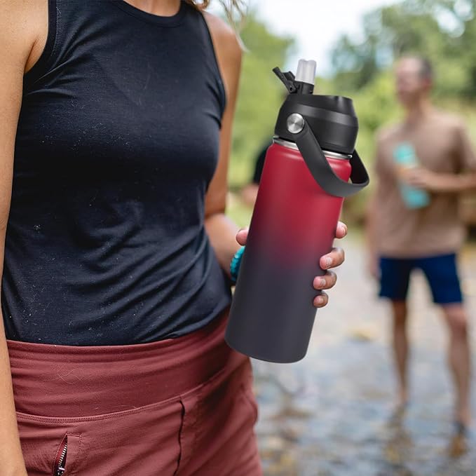 Fijinhom 18oz Insulated Stainless Steel Water Bottle, Wide Mouth Double Wall Vacuum, Silicone Straw, Sweat & Leak Proof, BPA Free Insulated Water Flask for Travel, Keep Cold 24h Hot 12h, Red