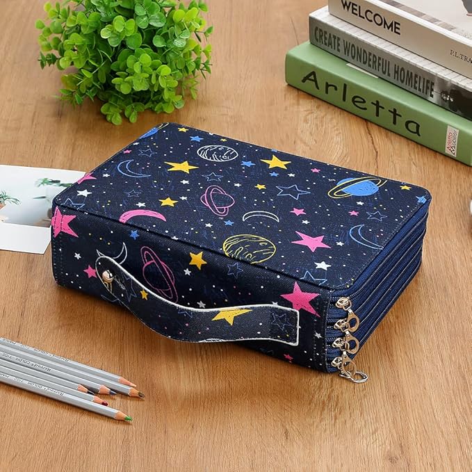 Portable Colored 200 Slots Pencil case Organizer with Printing Pattern for Watercolor Pens or Markers, Pencil Case Organizer for Artist