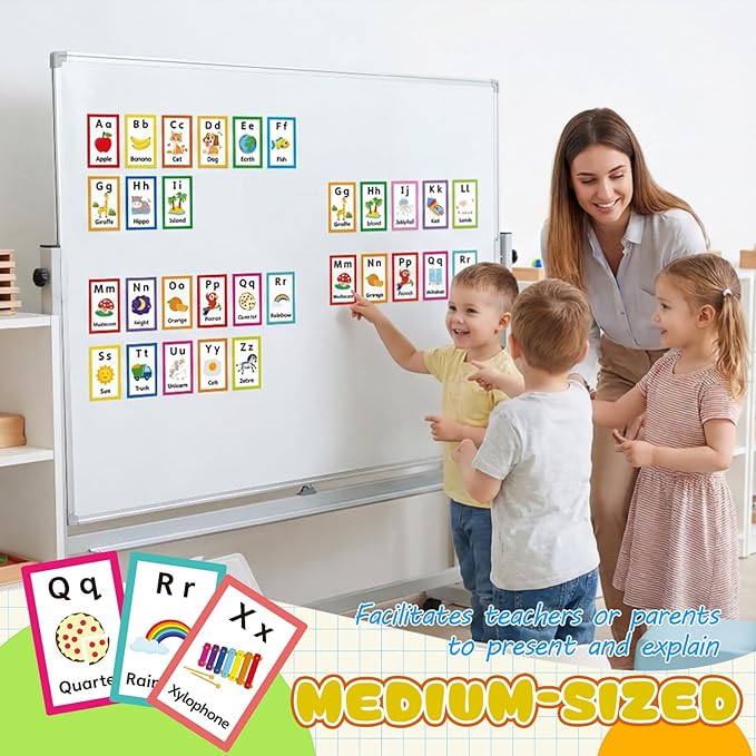 Epakh 26 Pcs Magnetic Alphabet Flash Cards with Storage Box 26 A - Z Letters for Kids, Preschool, ESL, Montessori Learning, Educational Gift for Toddlers, Classroom(Colorful)