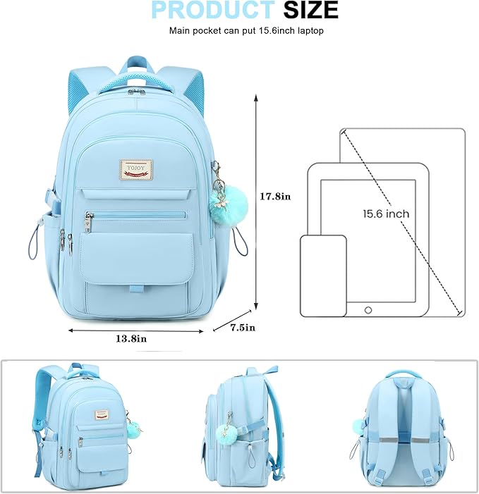 School Bag for Teens Girls,Girls Backpack,3 PCS Backpack for Girl, 15.6 Inch Laptop with Lunch Box Pencil Pouch Set (Blue)