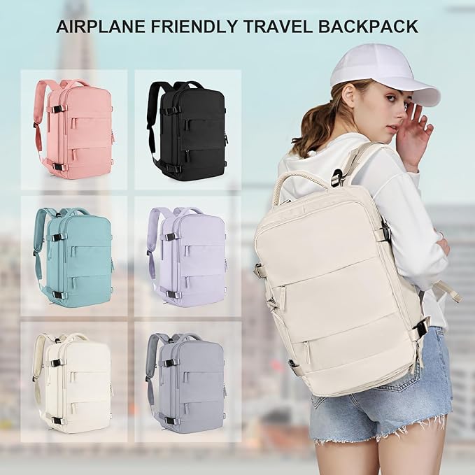 coowoz Large Travel Backpack For Women Men,Carry On Backpack Flight Approved,Hiking Backpack Waterproof Outdoor Sports Rucksack Casual Daypack Fit 15.6 Inch Laptop Shoes Compartment(Off White)