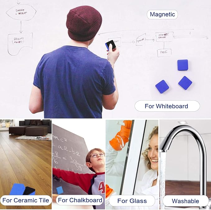Dry Erase Erasers, 48 Pack Magnetic Whiteboard Eraser Chalkboard Eraser Dry Eraser for Classroom Office and Home (48blue)