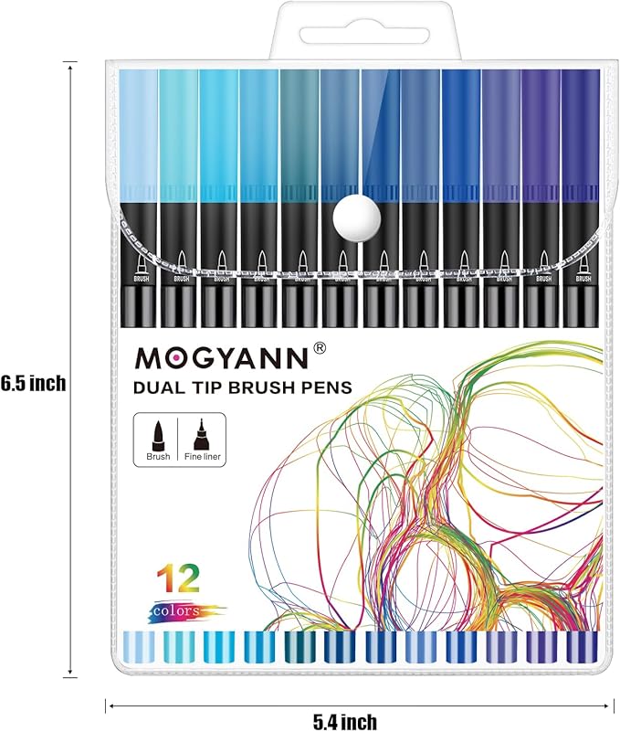 Blue Markers, 12 Pack Dual Brush Pens Drawing Markers for Art Sketching