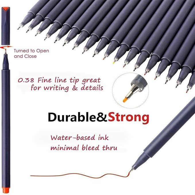iBayam 18 Colors Fineliner Pens, 0.38mm Fine Tip Journal Planner Markers Office School Supplies for Bullet Journaling Scrapbook Notebook Writing Note Calendar Stationary Adult Coloring Fast-Dry Ink