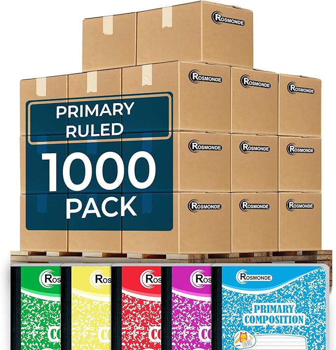 Rosmonde 1000 Pack (Pallet) Composition Notebooks Bulk, Primary Ruled, Pallet of Composition Notebooks, 100 Sheets (200 Pages), 9-3/4 x 7-1/2, Bulk Notebooks for Grades K-2, 4-7 Days Transit