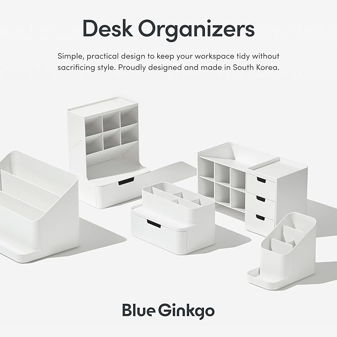 BLUE GINKGO Compact Desk Organizer – Small 5-Compartment, Half Drawer Storage – Pen Holder, Stationery Organizer for Desktop, Vanity, Shelf (Made in Korea, Green)