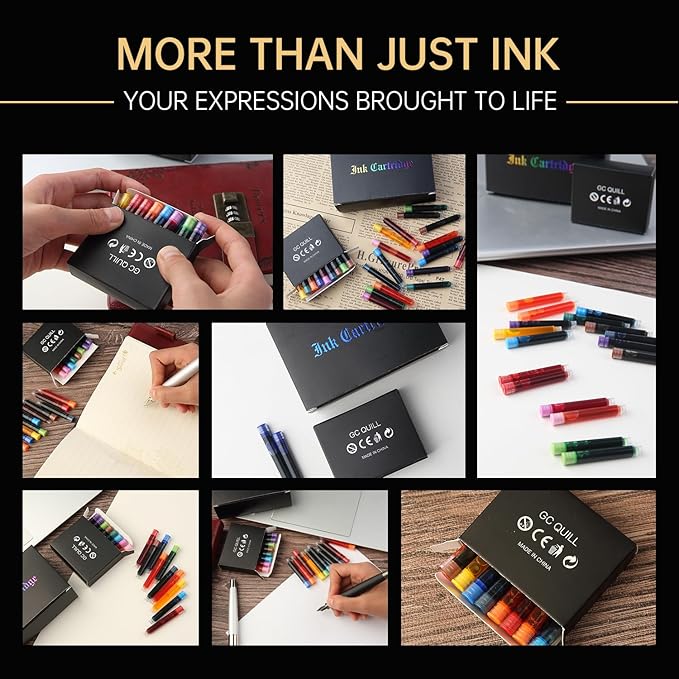 Fountain Pen Ink Cartridges, 72 Pack Black Ink Refills (4 Boxes of 18) - Bore Diameter 3.4mm (Black)