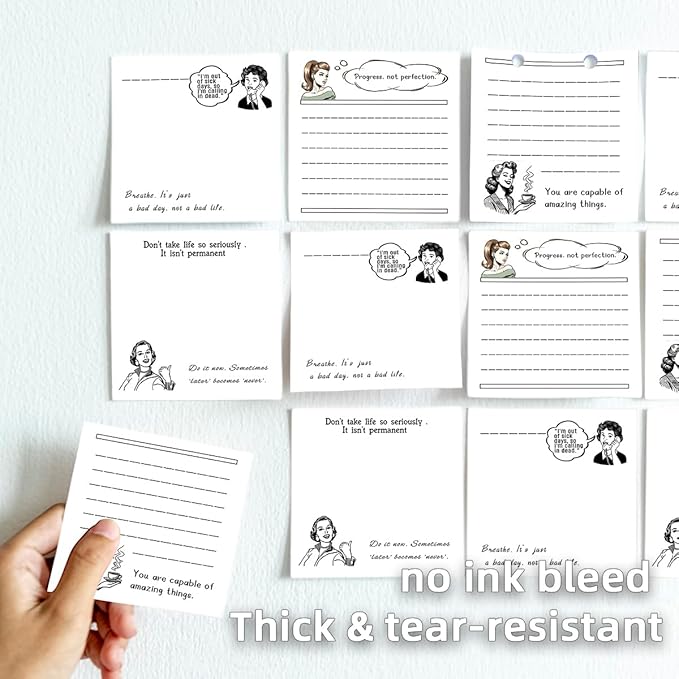 Retro Funny Quotes 4Pads/200Sheets 3x3 inch Sticky Notes Set, Vintage Memo Pads with High-Adhesive, Post Reusable Tearable it Notes for Journal Planners Office School Home, Bulk Retro Stationery Gift