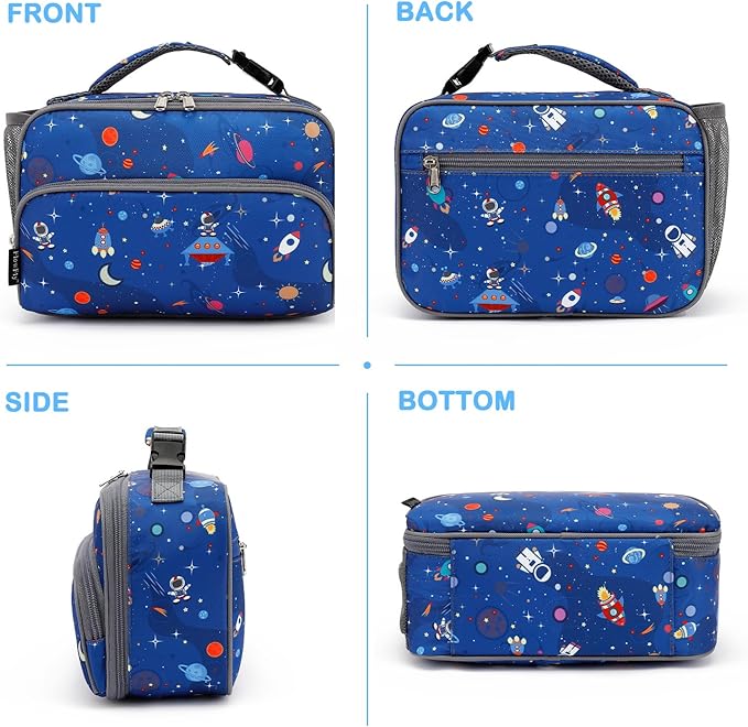 FlowFly Kids Lunch box Insulated Soft Bag Mini Cooler Back to School Thermal Meal Tote Kit for Girls, Boys, Astro&Rocket