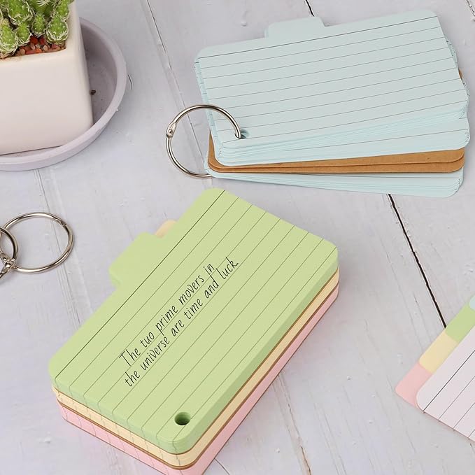 zmybcpack 12 Pack 720 Pcs 3x5 Inches Tabbed Index Cards, Colorful Flash Cards with 12 Binder Rings, Ruled Index Cards Lined Note Cards for Study, School,Office Home
