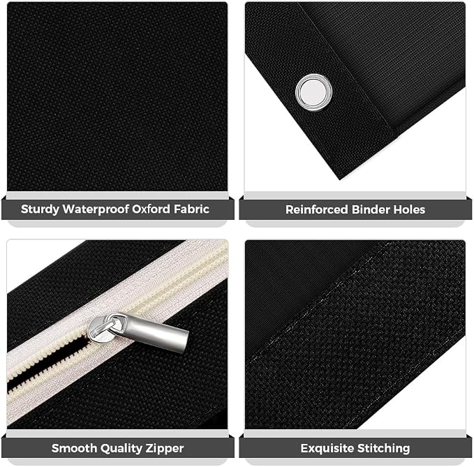 SKYDUE Large Pencil Pouch for 3 Ring Binder, 3 Pockets and Mesh Window | 11"x 9", 3 Pockets Zipper Pencil Case, Black Pencil Pouch Large Capacity Organizer for Boys Girls, Students, Kids & Teachers