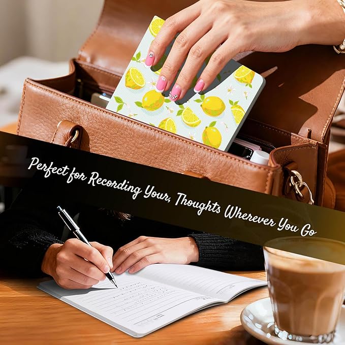 Stitched Composition Notebooks 2-Pack with Unique Art Designed Cover, A5 Lined Diary (8.2"L*5.5"W), Lay Flat Design, Thicked Paper Writes Smoothly for School and Office (Lemon)
